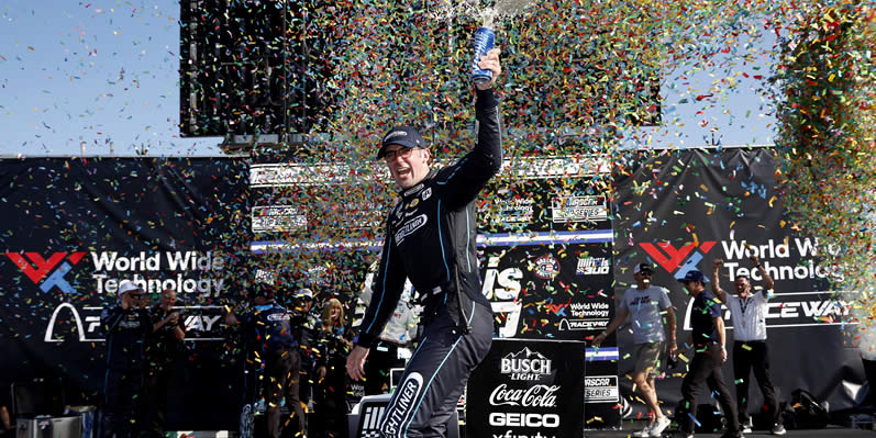 Austin Cindric celebrates in victory lane