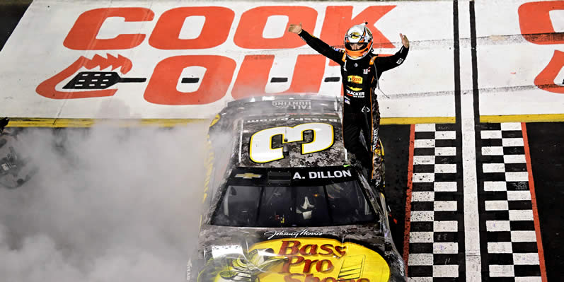 Austin Dillon celebrates after winning