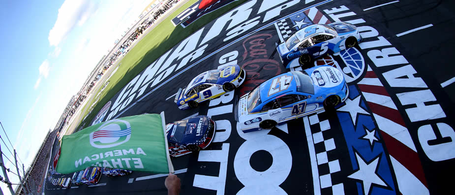 Green flag to start the NASCAR Cup Series Coca-Cola 600 at Charlotte Motor Speedway