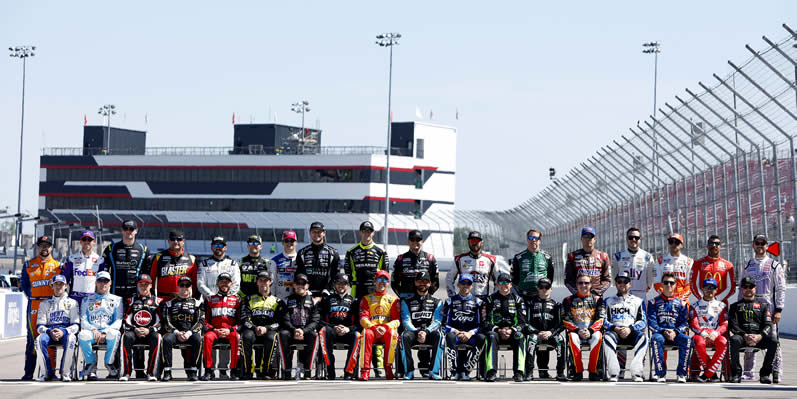 The full field of the NASCAR Cup Series drivers pose