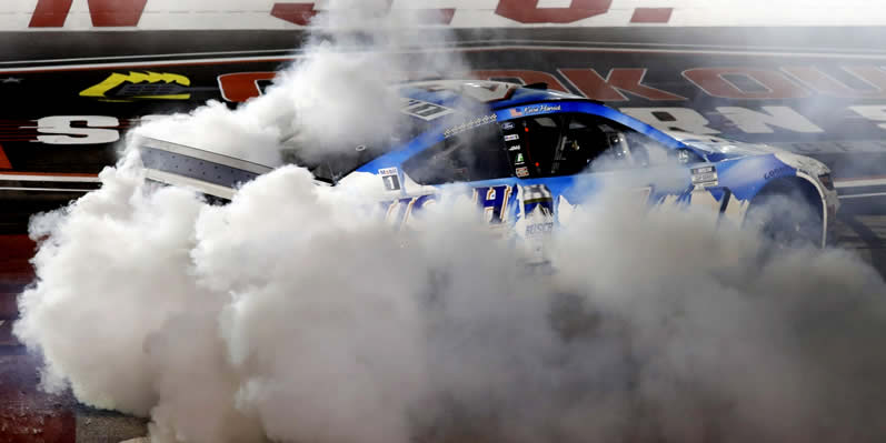 Kevin Harvick celebrates with a burnout