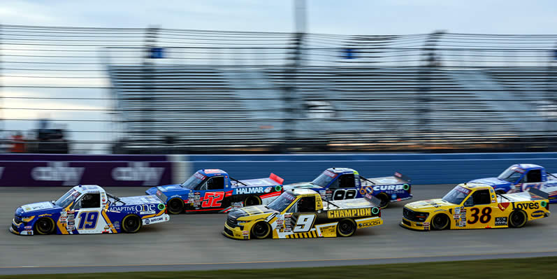 Christian Eckes, Stewart Friesen, Grant Enfinger and Layne Riggs race