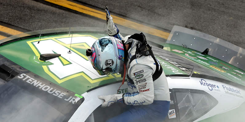 Ricky Stenhouse Jr celebrates after winning