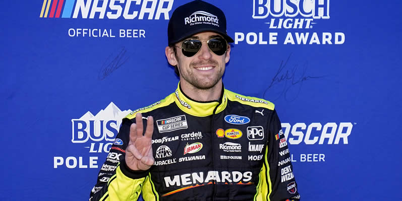 Ryan Blaney poses after winning the pole