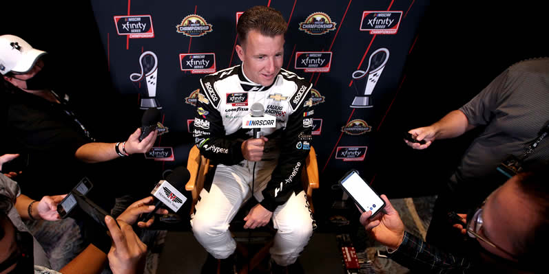 AJ Allmendinger speaks to the media