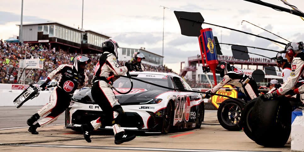 Christopher Bell pits at North Wilkesboro Speedway