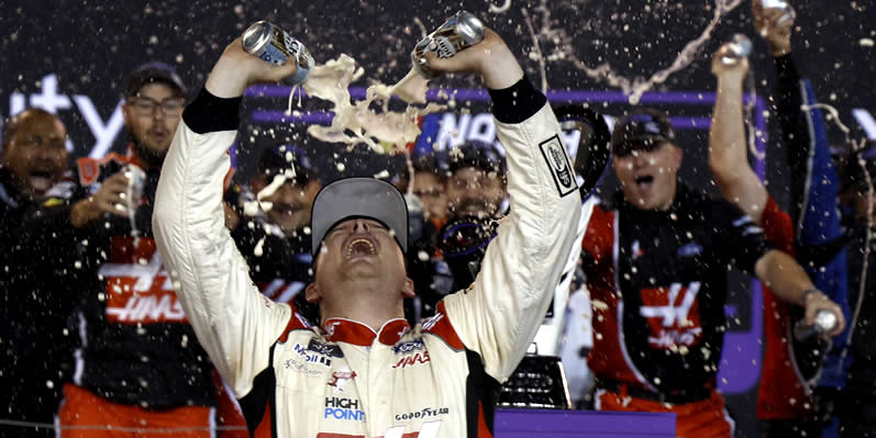 Cole Custer celebrates in victory lane