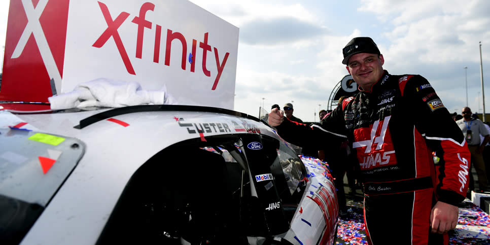 Cole Custer poses in Victory Lane
