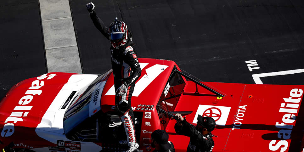 Corey Heim celebrates after winning the Team EJP 175