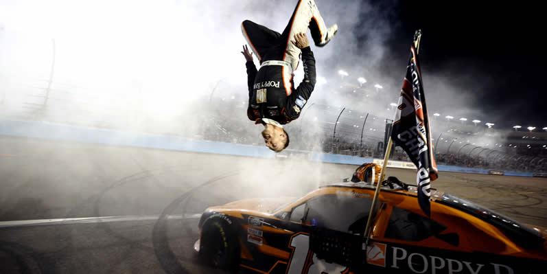 Daniel Hemric celebrates after winning