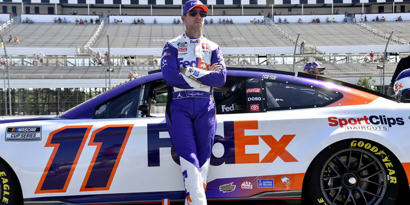 Denny Hamlin looks on during qualifying