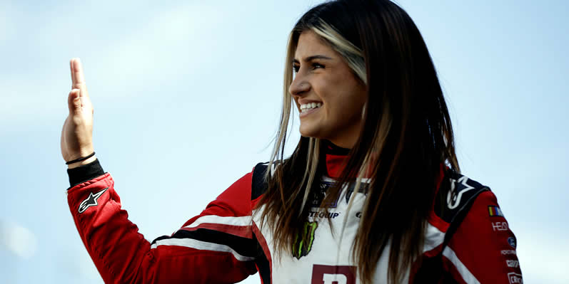 Hailie Deegan waves to fans