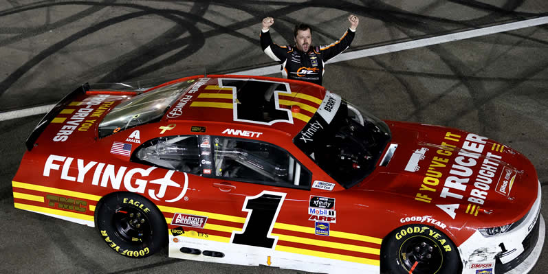 Josh Berry celebrates after winning at Las Vegas Motor Speedway.