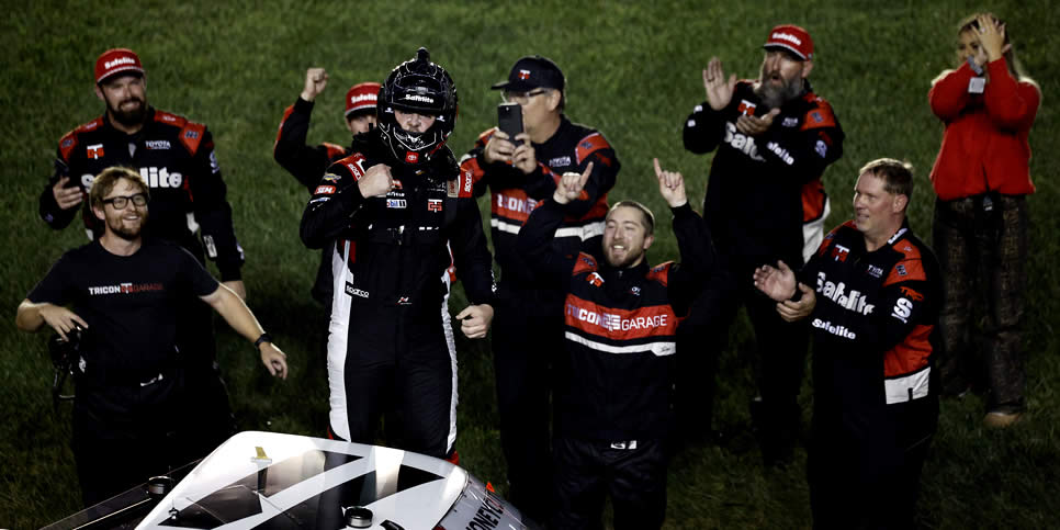 Kaden Honeycutt celebrates after winning the Race to Stop Suicide 200