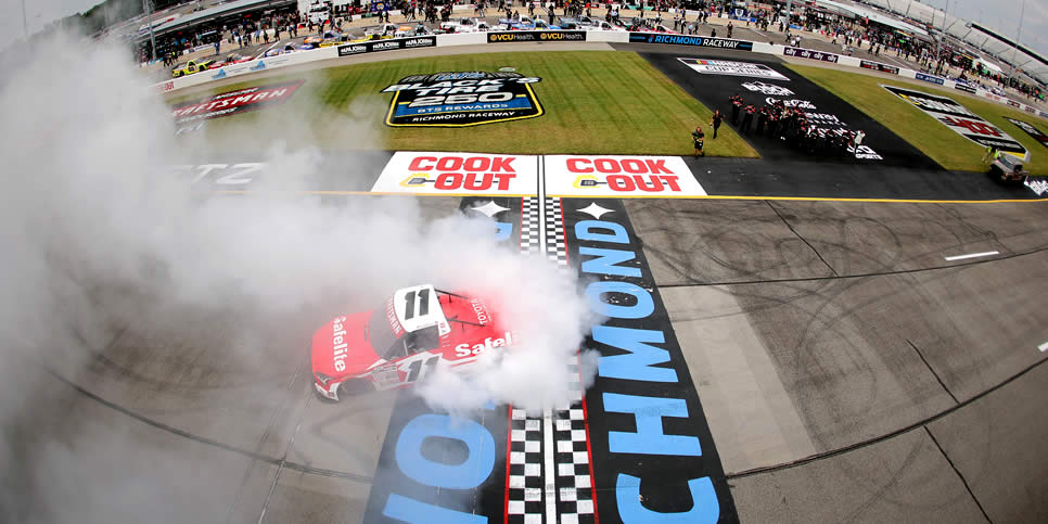 Kaden Honeycutt celebrates with a burnout after winning