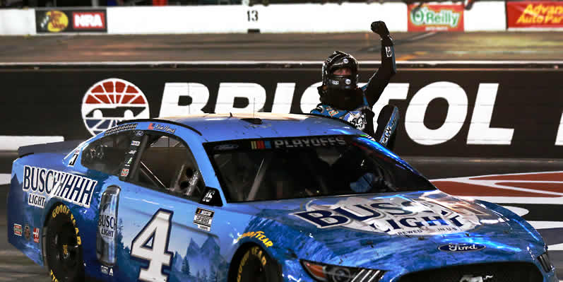 Harvick celebrates win at Bristol