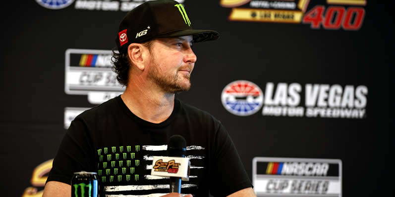 NASCAR driver Kurt Busch speaks to the media