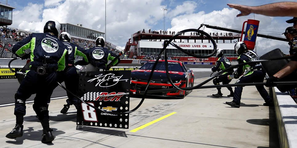 Kyle Busch pits during qualifying and pit crew challenge