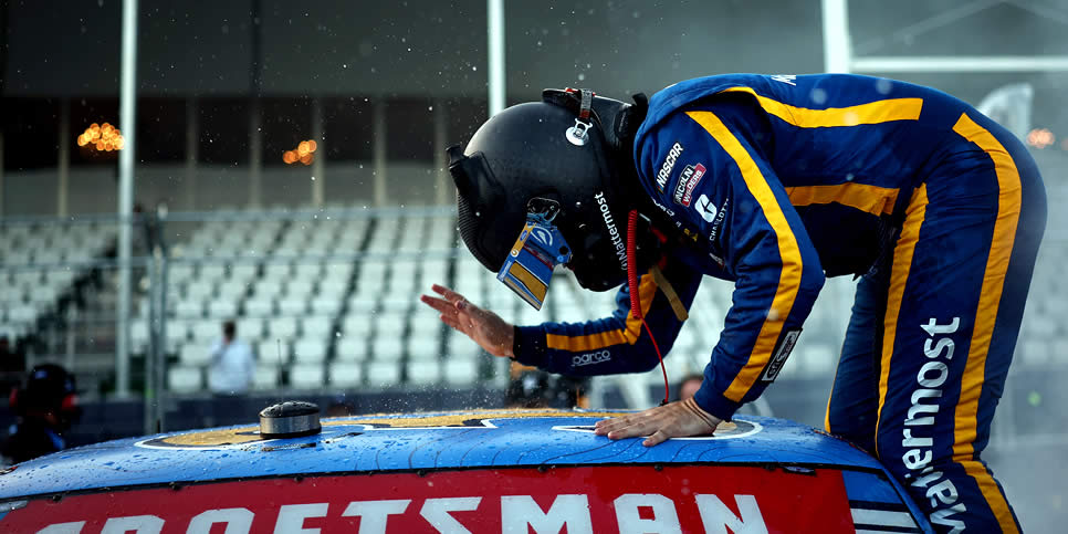 Layne Riggs celebrates after winning the NASCAR Craftsman Truck Series Navy 250 at Naval Base Coronado