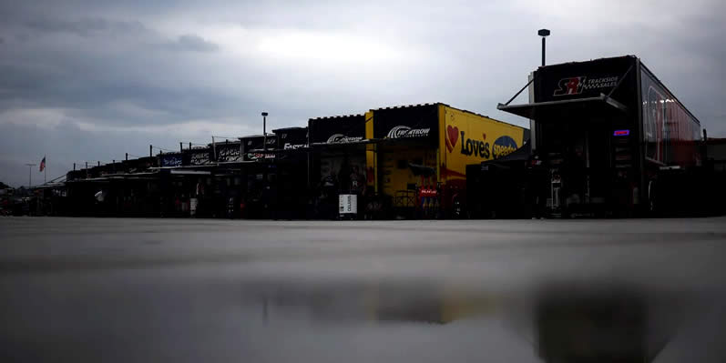 Inclement weather at Auto Club Speedway. 