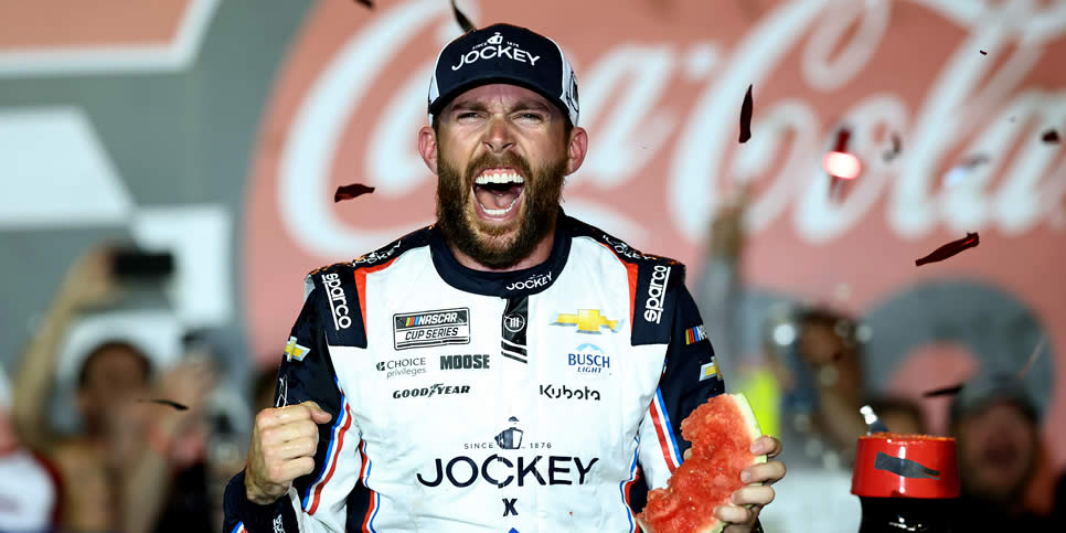 Ross Chastain celebrates in victory lane 