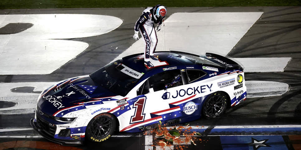 Ross Chastain celebrates by smashing a watermelon