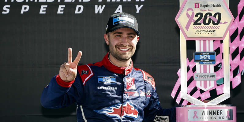 Ty Majeski celebrates in victory lane