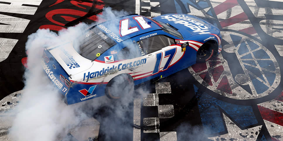 William Byron celebrates with a burnout